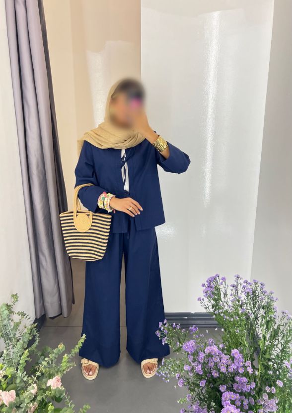 هانیران ست کت و شلوار آستین پاکتی سورمه ای