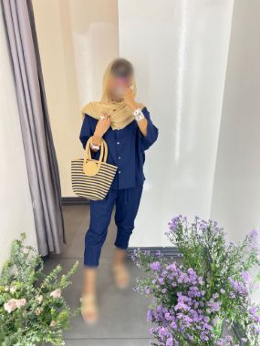 هانیران ست شومیز شلوار بخیه دوزی خردلی