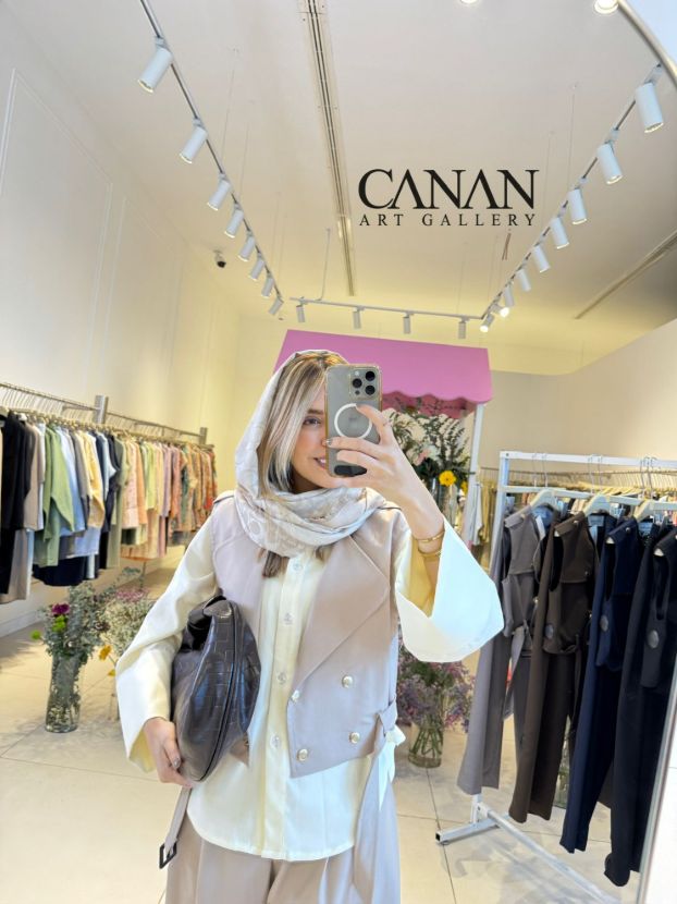 هانیران ست کت و شلوار کمر پرچی کرم