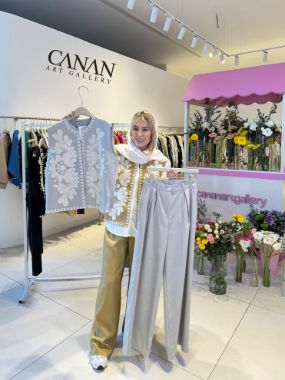 هانیران ست وست شلوار گلدوزی طوسی تیره