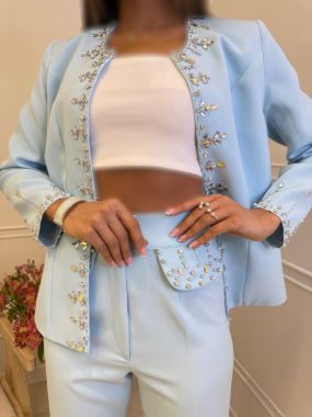 هیلار کت شلوار سنگ دوزی آبی