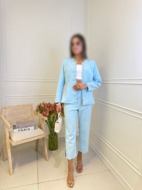 هیلار کت شلوار سنگ دوزی آبی