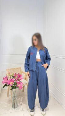 هانیران ست بلوز شلوار گلدوزی تنیسی آبی