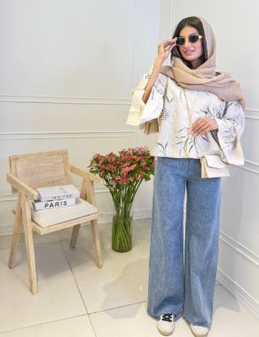 چاپار کت قیطون دوزی گل درشت کرم 