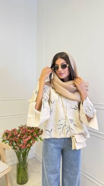 چاپار کت قیطون دوزی گل درشت کرم 