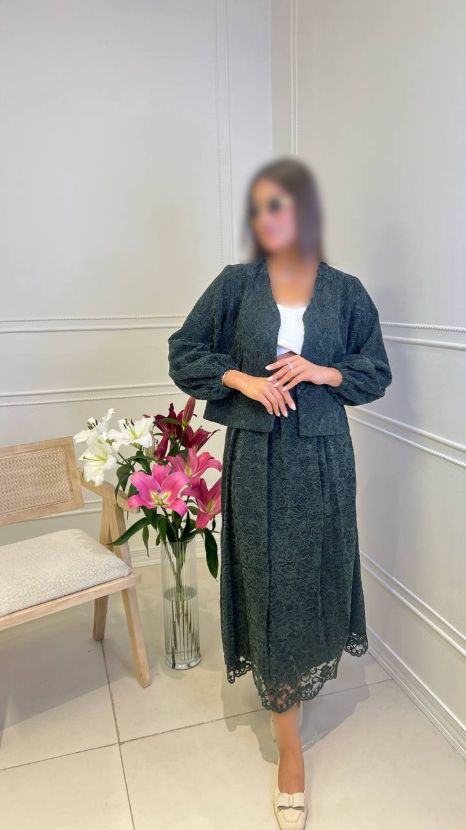 شهرابی کت دامن دانتل سبز تیره 