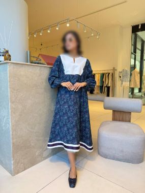 من تن پیراهن flora dress ss 205 حریر گلدار سورمه ای 