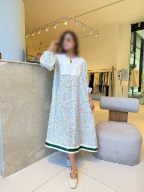 من تن پیراهن flora dress ss 205 حریر گلدار سورمه ای 