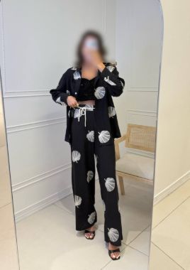 چاپاری ست شومیز شلوار برگی مشکی 