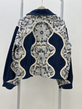 سیپورا کت جین یقه  دالبری گل نقره ای