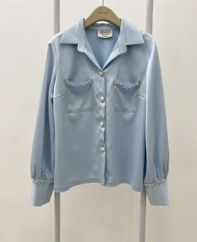 بیسادی شومیز جیب کار شده آبی