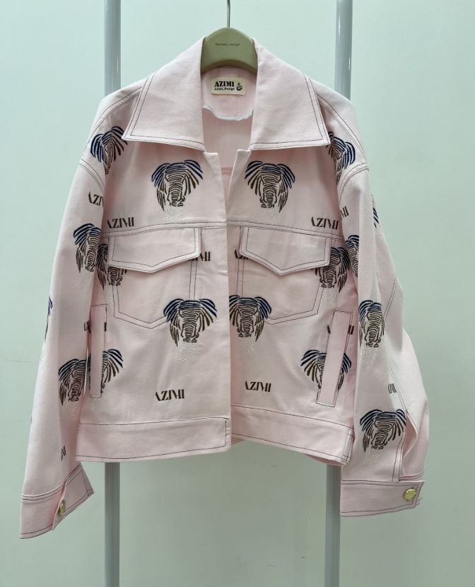 عظیمی کت گلدوزی فیل صورتی