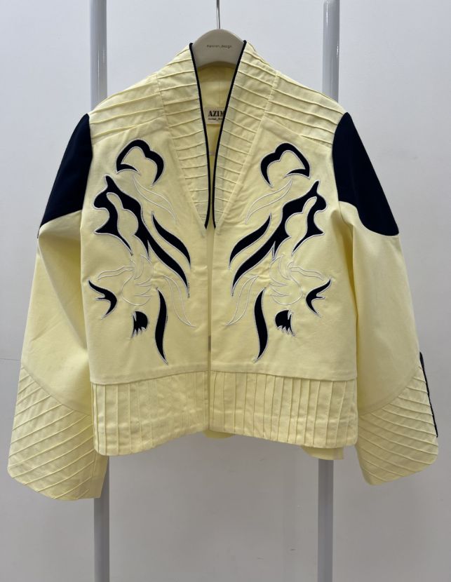 عظیمی کت گلدوزی پروانه زرد -سرمه ای