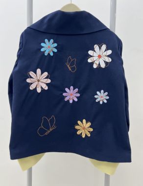 عظیمی کت گلدوزی گل سرمه ای -لیمویی