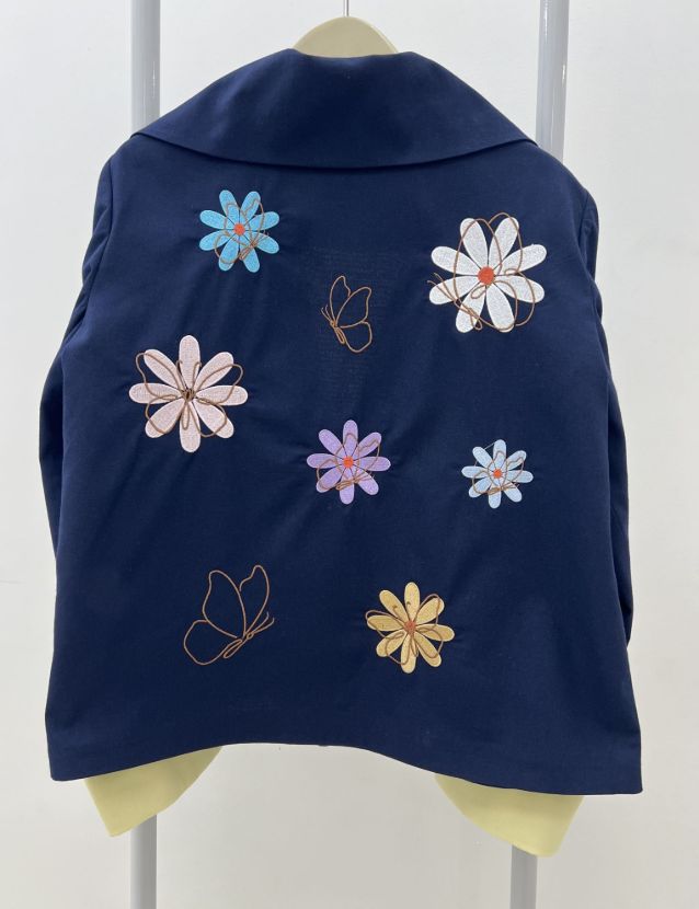 عظیمی کت گلدوزی گل سرمه ای -لیمویی