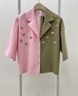 دی دی شومیز صورتی سبز سنگ دوزی