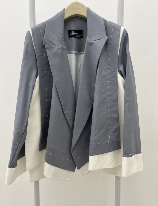 سیپورا کت لینن کوک دوزی ترکیبی سفید طوسی