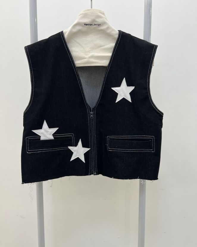 جلیقه جین جلو زیپ ستاره ای