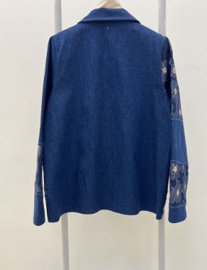 کت جین گل برجسته زیپدار