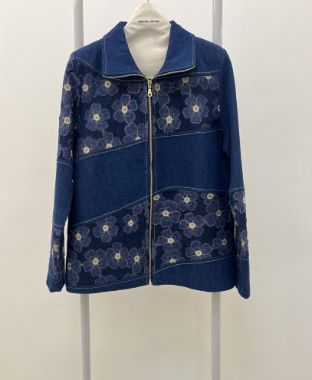 کت جین گل برجسته زیپدار