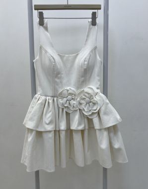 پیراهن پیونی 2 کتان سفید