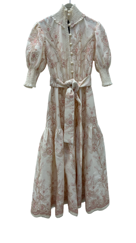 پیراهن گلدوزی شیری بلند