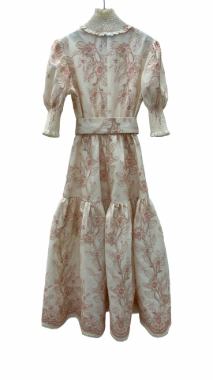 پیراهن گلدوزی شیری بلند