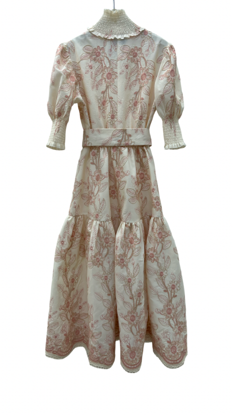 پیراهن گلدوزی شیری بلند