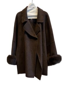 هانيران پلاس 491/12 پالتو یقه دار آستین خز دار کوتاه قهوه ای