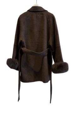 هانيران پلاس 491/12 پالتو یقه دار آستین خز دار کوتاه قهوه ای