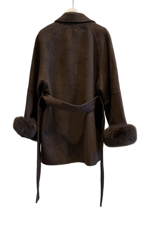 هانيران پلاس 491/12 پالتو یقه دار آستین خز دار کوتاه قهوه ای