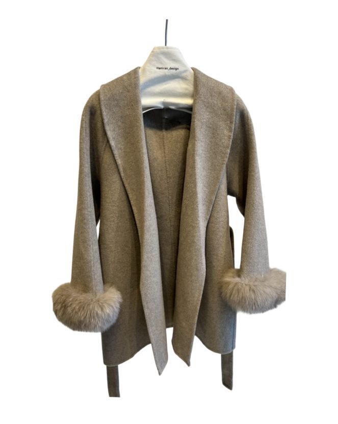 هانیران پلاس 492/03 پالتو یقه دار آستین خز دار کوتاه کرم