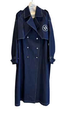 هانیران 507/08 مانتو بلند جین پشت گلدوزی اسبی سرمه ای