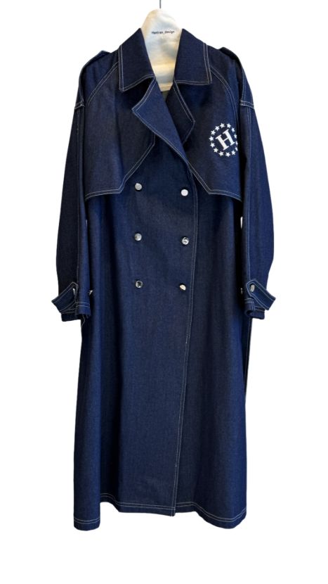 هانیران 507/08 مانتو بلند جین پشت گلدوزی اسبی سرمه ای