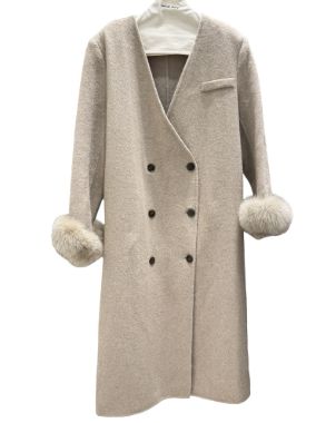 هانيران پلاس 493/03 پالتو یقه هفت آستین خز دار کرم بلند