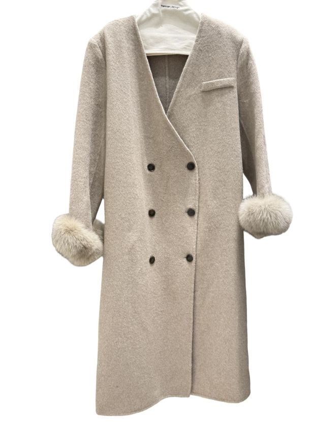 هانيران پلاس 493/03 پالتو یقه هفت آستین خز دار کرم بلند