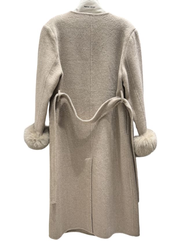 هانيران پلاس 493/03 پالتو یقه هفت آستین خز دار کرم بلند