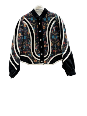 سیپورا کت مخمل مشکی و پارچه بافت هندسی