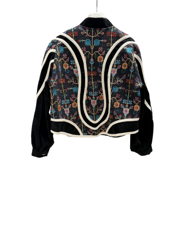 سیپورا کت مخمل مشکی و پارچه بافت هندسی