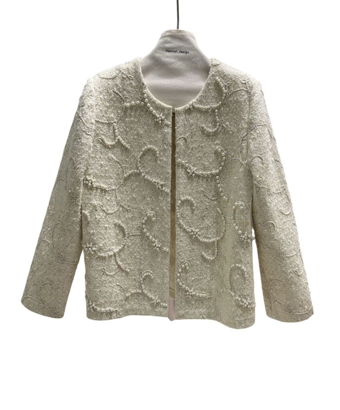 بیسادی کت شنل شیری تور مرواریدی