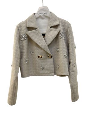 شهرابی ست کت دامن ژاکارد جواهر دوزی شکوفه کرم