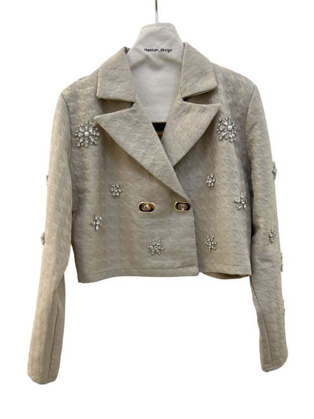 شهرابی ست کت دامن ژاکارد جواهر دوزی شکوفه کرم