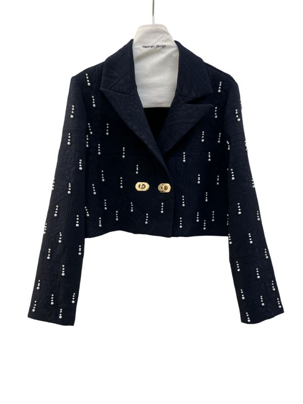 شهرابی ست کت دامن ژاکارد جواهر دوزی مروارید سرمه ای