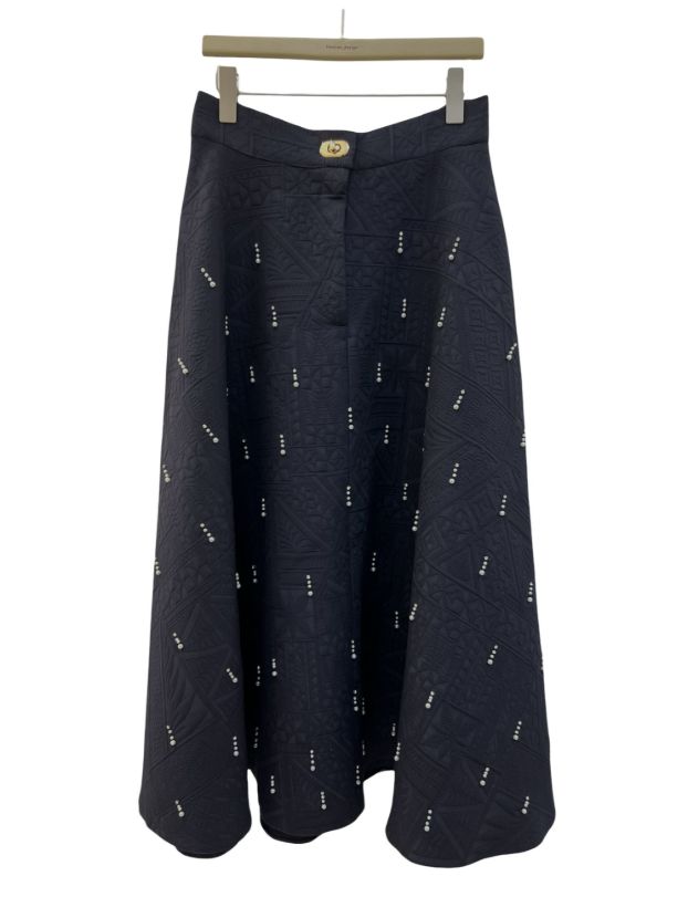 شهرابی ست کت دامن ژاکارد جواهر دوزی مروارید سرمه ای