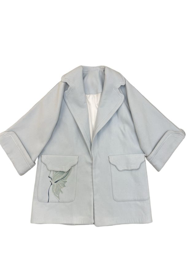 سدره پالتو گلدوزی طرح گل آبی