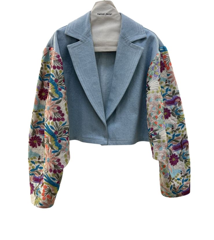 سیپورا ست کت و شلوارک جین و پارچه روسی آبی