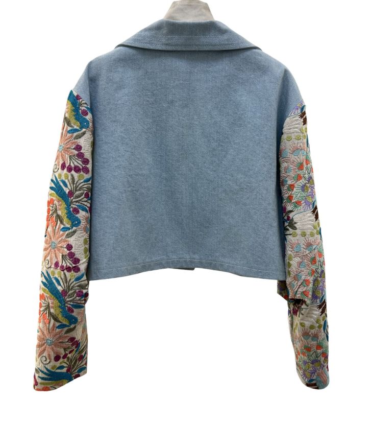 سیپورا ست کت و شلوارک جین و پارچه روسی آبی