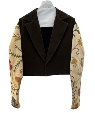 سیپورا ست کت و شلوارک جیر قهوه ای و پارچه آنتیک