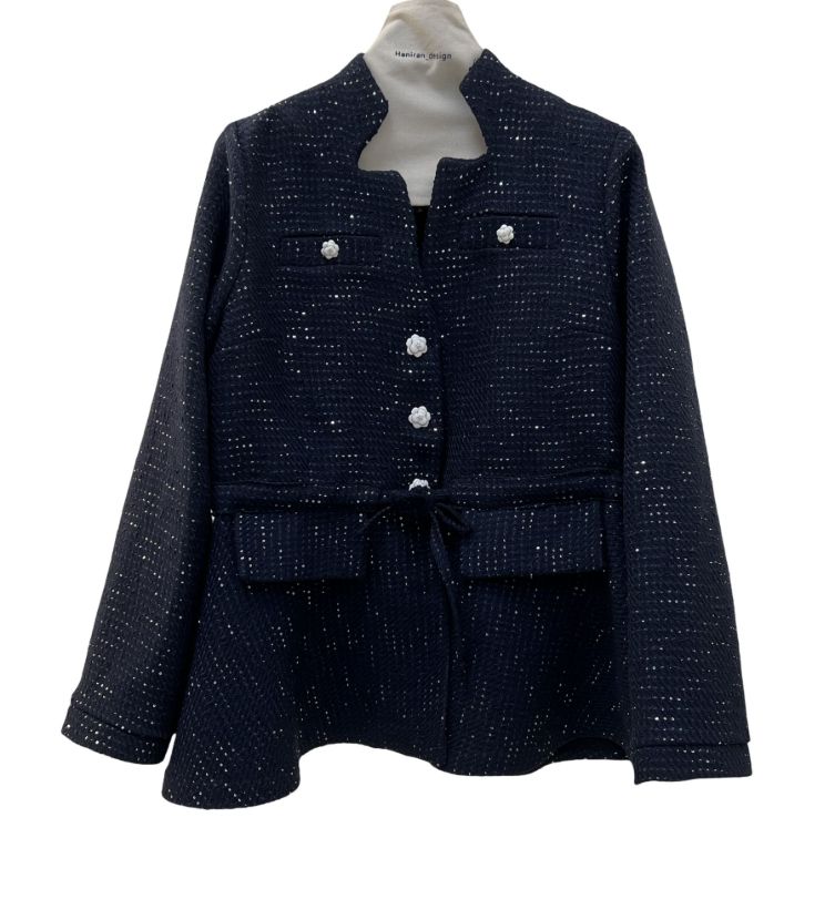 بیسادی کت شنل کلوش پولکی سرمه ای