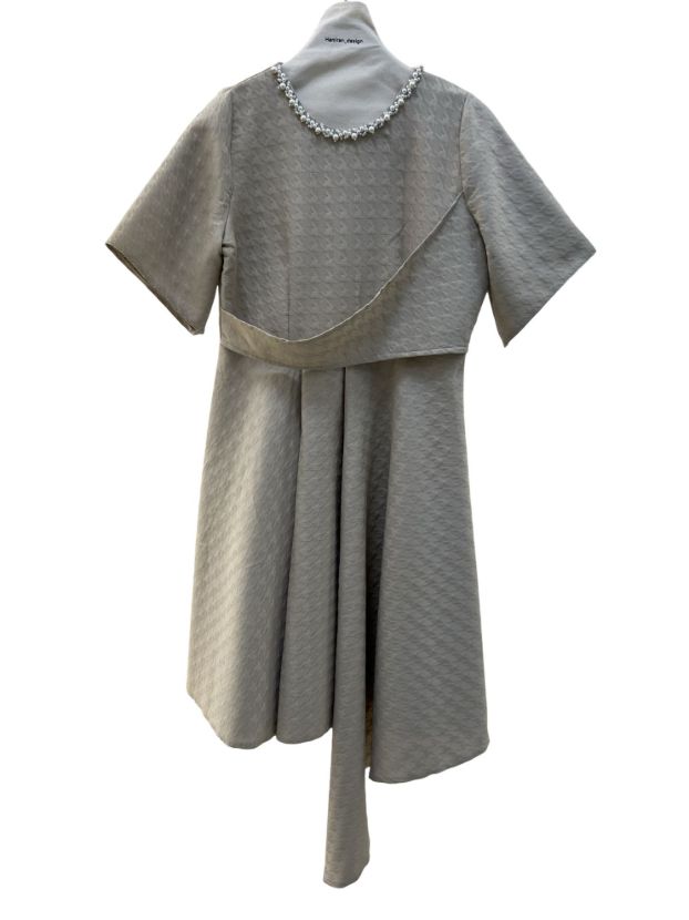 شهرابی پیراهن ژاکارد آستین کوتاه یقه مروارید کرم